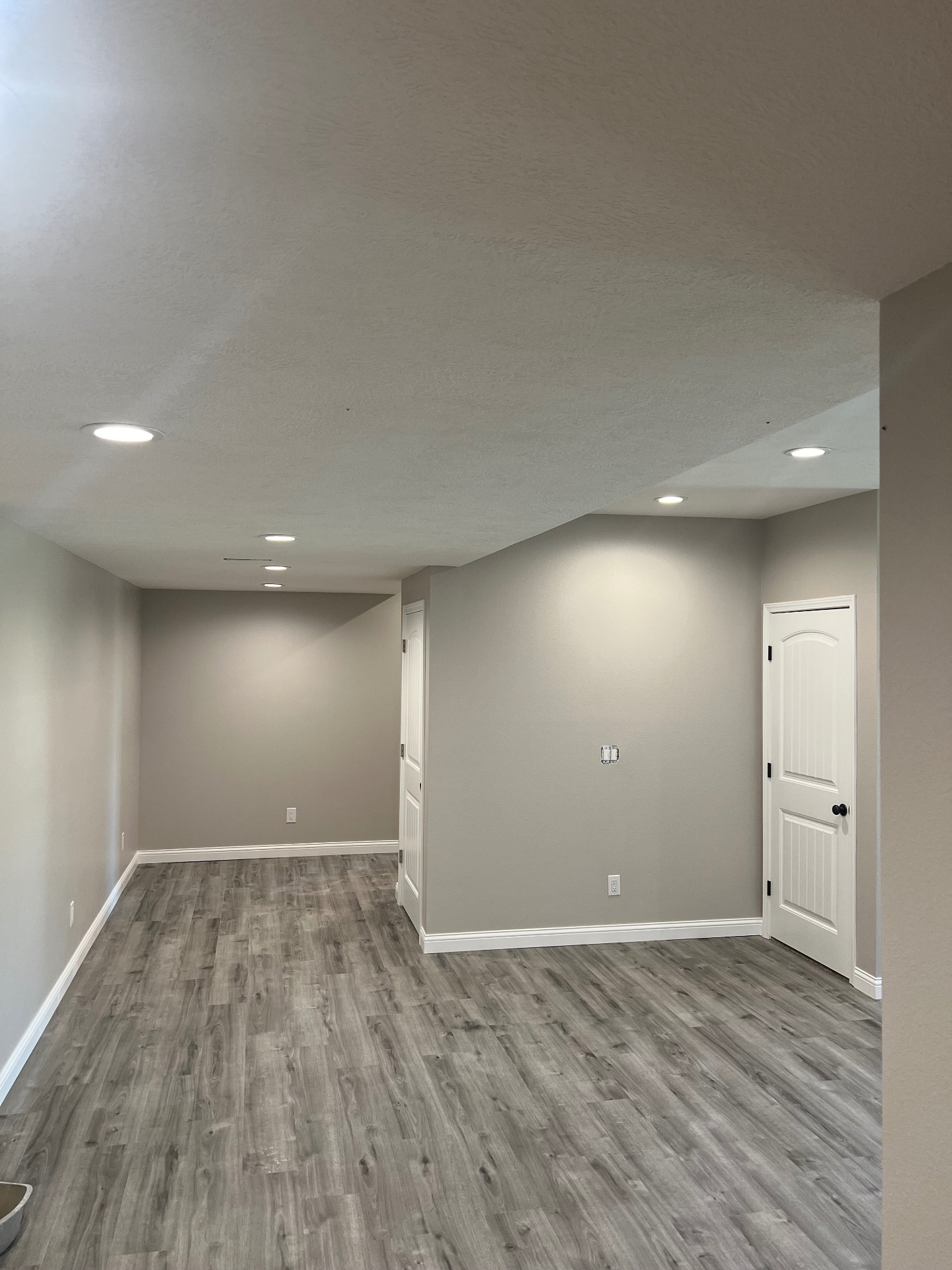 Walk-out basement repaint in warm gray — Fair Grove, MO